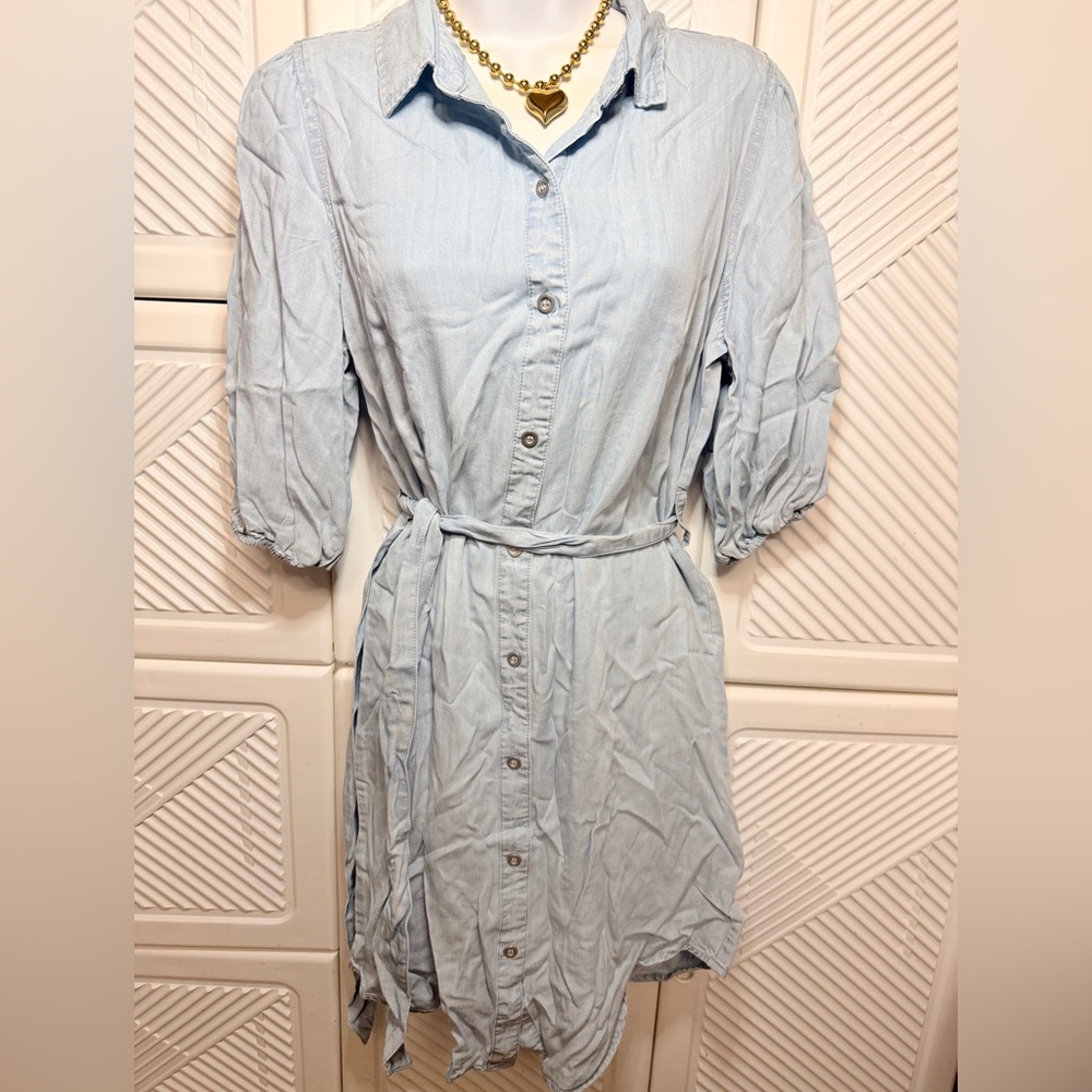 Light Blue Denim Button-Up Dress